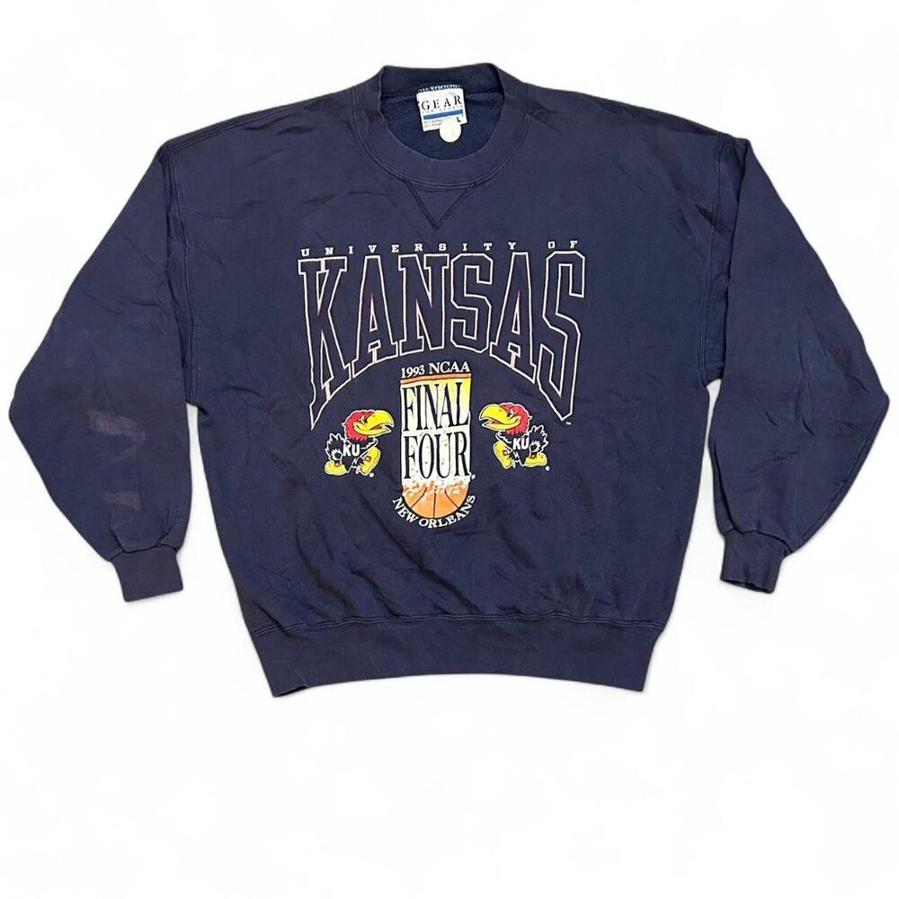 Vintage University of Kansas Jayhawks Final Four Crewneck Sweater Men Size Large